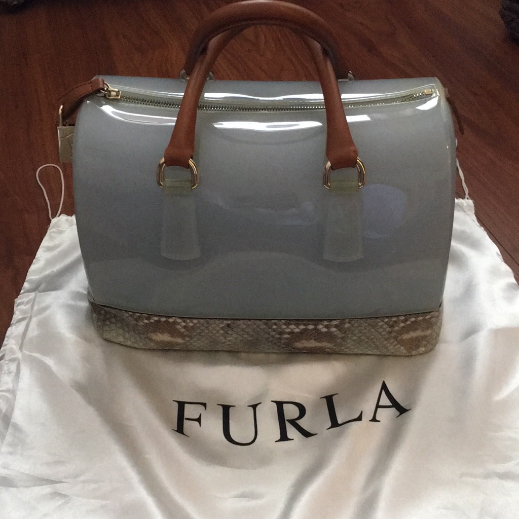 Furla Candy Light Blue 2 Tone Snake Skin Bag